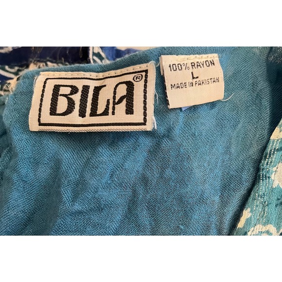 Bila womens blue white floral maxi dress boho rayon scoopneck tiered sleeveless - Picture 5 of 7